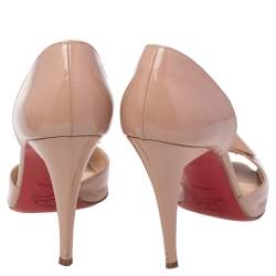 Pre Owned Christian Louboutin Beige Patent Leather D'orsay Peep Toe Pumps Size 38