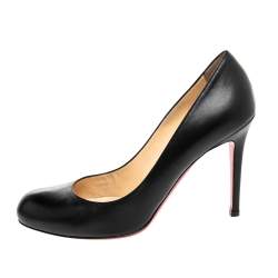 Pre Owned Christian Louboutin Black Leather Simple Pumps Size 39.5