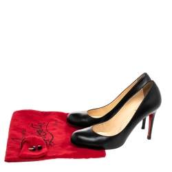 Pre Owned Christian Louboutin Black Leather Simple Pumps Size 39.5