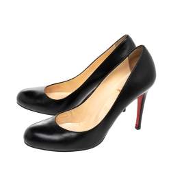 Pre Owned Christian Louboutin Black Leather Simple Pumps Size 39.5