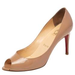 Pre Owned Christian Louboutin Beige Patent Leather You You Peep Toe Pumps Size 37.5