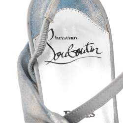Pre Owned Christian Louboutin Silver Satin And Metallic Leather Pointed Toe Slingback Sandals Size 37