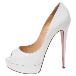 مملوكة مسبقًا Christian Louboutin White Glazed Leather Lady Peep Toe Pumps Size 39