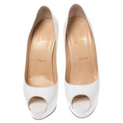 مملوكة مسبقًا Christian Louboutin White Glazed Leather Lady Peep Toe Pumps Size 39