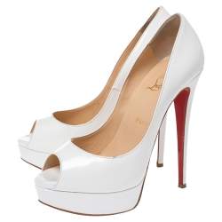 مملوكة مسبقًا Christian Louboutin White Glazed Leather Lady Peep Toe Pumps Size 39
