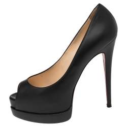 Pre Owned Christian Louboutin Black Matte Leather Palais Royal Trepointe Pumps Size 39.5