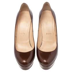 Pre Owned Christian Louboutin Brown Patent Leather Bianca Platform Pumps Size 39