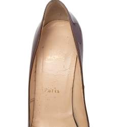 Pre Owned Christian Louboutin Brown Patent Leather Bianca Platform Pumps Size 39