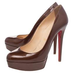 Pre Owned Christian Louboutin Brown Patent Leather Bianca Platform Pumps Size 39