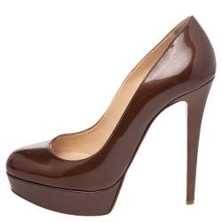Pre Owned Christian Louboutin Brown Patent Leather Bianca Platform Pumps Size 39