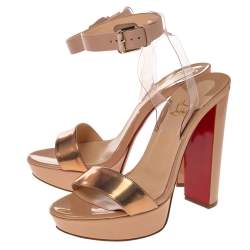 Pre Owned Christian Louboutin Beige/Bronze Leather  Cherry Platform Sandals Size 38.5