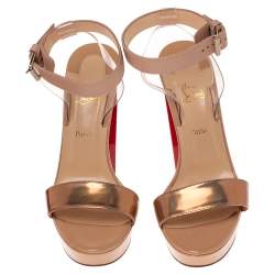 Pre Owned Christian Louboutin Beige/Bronze Leather  Cherry Platform Sandals Size 38.5