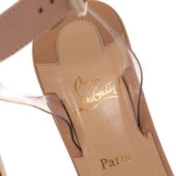 Pre Owned Christian Louboutin Beige/Bronze Leather  Cherry Platform Sandals Size 38.5