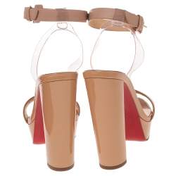Pre Owned Christian Louboutin Beige/Bronze Leather  Cherry Platform Sandals Size 38.5