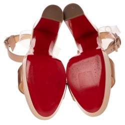 Pre Owned Christian Louboutin Beige/Bronze Leather  Cherry Platform Sandals Size 38.5
