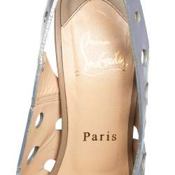 Pre Owned Christian Louboutin Silver Patent Leather Ginza Platform Sandals Size 37.5