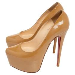 Christian Louboutin Beige Patent Leather Platform Pumps Size 37