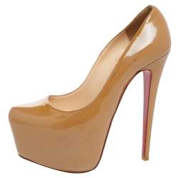 Christian Louboutin Beige Patent Leather Platform Pumps Size 37