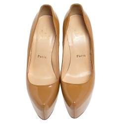 Christian Louboutin Beige Patent Leather Platform Pumps Size 37