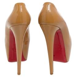 Christian Louboutin Beige Patent Leather Platform Pumps Size 37