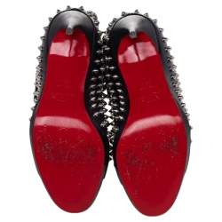 Pre Owned حذاء بوت كاحل كريستيان لوبوتان سلوشي مقدمة مفتوحة جوري لا جلد سبايك أسود مقاس 39.5