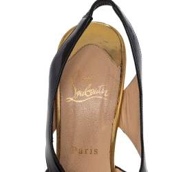 Pre Owned Christian Louboutin Black/Gold Patent and Metallic Mesh Platform Slingback Pumps Size 38.5