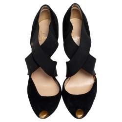 Pre Owned Christian Louboutin Black Suede Big Dorcet Peep Toe Pumps Size 41