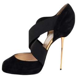 Pre Owned Christian Louboutin Black Suede Big Dorcet Peep Toe Pumps Size 41