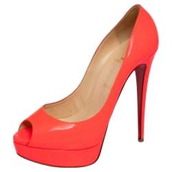 Pre Owned Christian Louboutin Neon Pink Patent Leather Very Prive Peep Toe Pumps Size 40.5
