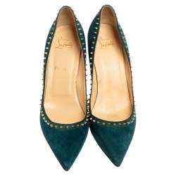 Pre Owned Christian Louboutin Green Suede Anjalina Pumps Size 41
