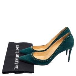Pre Owned Christian Louboutin Green Suede Anjalina Pumps Size 41