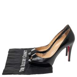 Pre Owned Christian Louboutin Black Leather Lady Peep Platform Pumps Size 37