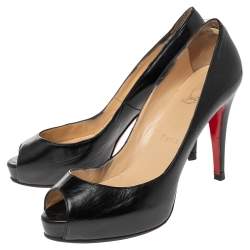 Pre Owned Christian Louboutin Black Leather Lady Peep Platform Pumps Size 37