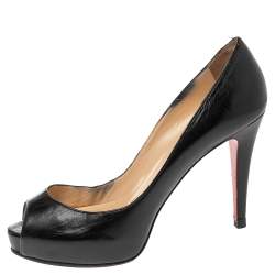 Pre Owned Christian Louboutin Black Leather Lady Peep Platform Pumps Size 37