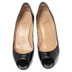 Pre Owned Christian Louboutin Black Leather Lady Peep Platform Pumps Size 37