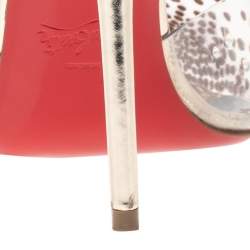 Pre Owned Christian Louboutin White Lace and PVC Spikaqueen Studded Accents Wrap Up Pumps Size 38