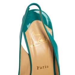 Pre Owned Christian Louboutin Green Patent Leather Private Number Peep Toe Slingback Sandals Size 38.5