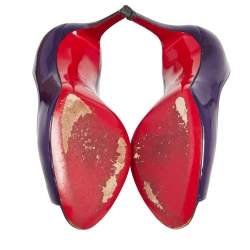 Pre Owned حذاء كعب عالي كريستيان لوبوتان يو يو جلد لامع بنفسجي مقدمة مفتوحة مقاس 37.5