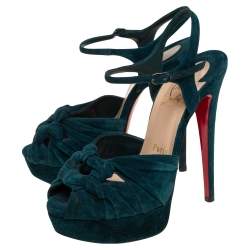 Pre Owned Christian Louboutin Dark Green Suede Lonescadiva Sandals Size 35