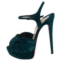 Pre Owned Christian Louboutin Dark Green Suede Lonescadiva Sandals Size 35