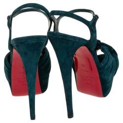 Pre Owned Christian Louboutin Dark Green Suede Lonescadiva Sandals Size 35