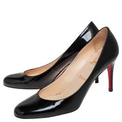Pre Owned Christian Louboutin Black Patent Leather Simple  Pumps Size 39