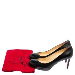 Pre Owned Christian Louboutin Black Leather Simple  Pumps Size 39 