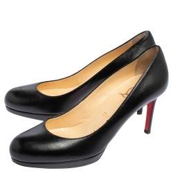 Pre Owned Christian Louboutin Black Leather Simple  Pumps Size 39 