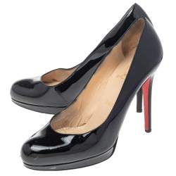 Christian Louboutin Black Patent Leather Simple Round Toe Pumps Size 38