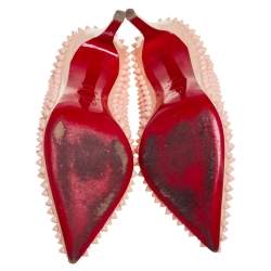 Pre Owned Christian Louboutin Beige Patent Leather Pigalle Spikes Pointed Toe Pumps Size 39.5