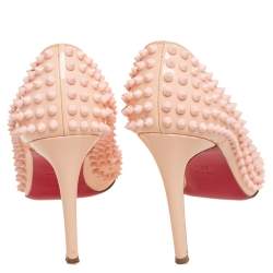 Pre Owned Christian Louboutin Beige Patent Leather Pigalle Spikes Pointed Toe Pumps Size 39.5