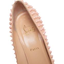 Pre Owned Christian Louboutin Beige Patent Leather Pigalle Spikes Pointed Toe Pumps Size 39.5
