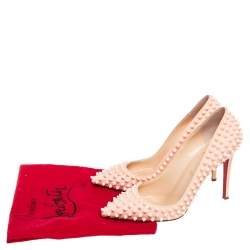 Pre Owned Christian Louboutin Beige Patent Leather Pigalle Spikes Pointed Toe Pumps Size 39.5