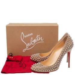 مملوكة مسبقًا Christian Louboutin Beige Leather Fifi Spike Round Toe Pumps Size 38.5